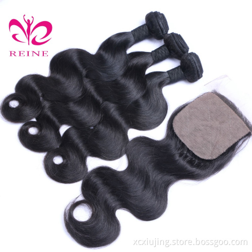 Brazilian body wave Remy Hair with silk base Closure Natural Color 8~20 inch in Stock Free/Middle/  Three Part With Baby Hair